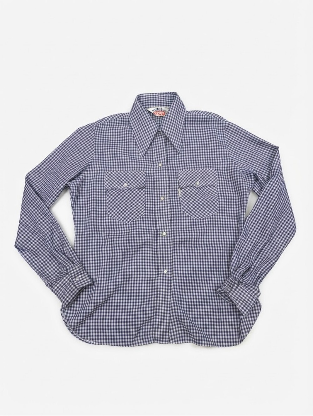 Vintage 1970s Levi's Youth Kids Pearl Snap Shirt Blue Gingham Check Western Sz 1